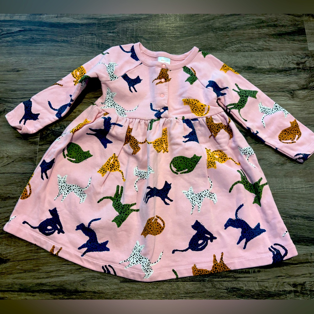 Hanna Andersson Pink Cat Sweatshirt Dress 3T